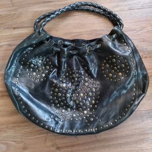 Black rams leather shoulder bag